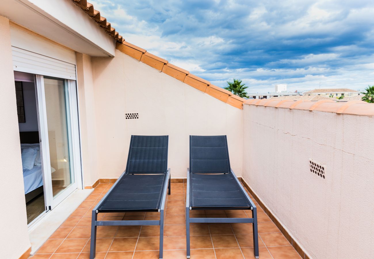 Ferienwohnung in Javea - Golden Gardens Duplex I Apartment Javea Arenal , 3 Terrassen, AACC, Wifi und 600 m vom Strand entfernt